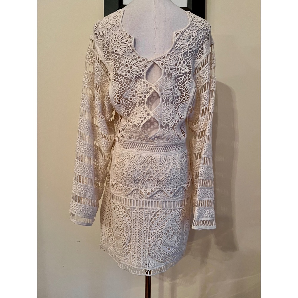 Jens Pirate Booty Isabella Crochet Lace Mini Dress Cream Boho Tassel Small - Picture 8 of 10